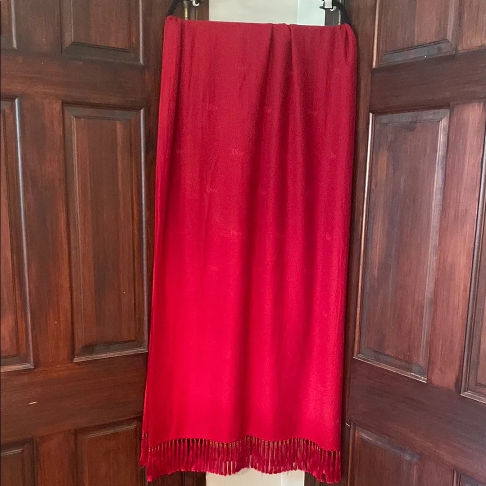 Christian Dior Red Cashmere Scarf Shawl